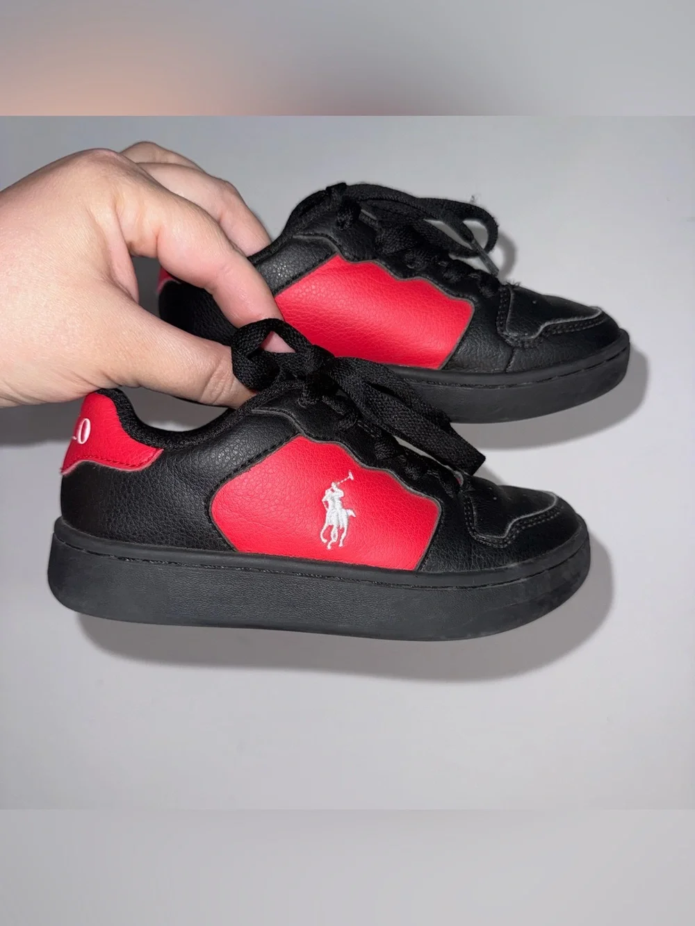 Polo Ralph Lauren Kids Black Red Low Top Sneakers Youth Size 11